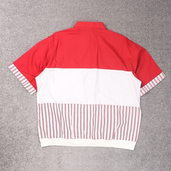 VTG 80s 90s Award Deadstock Large Red White Striped Short Sleeve Collared Shirt - Picture 2 of 9